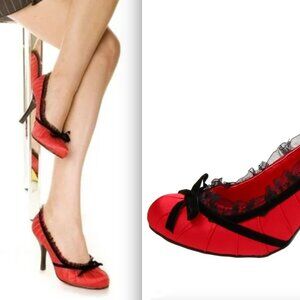 Ellie Shoes 406 Doll High Heels - Satin Pump Velvet Bow - Red Black Lace 9
